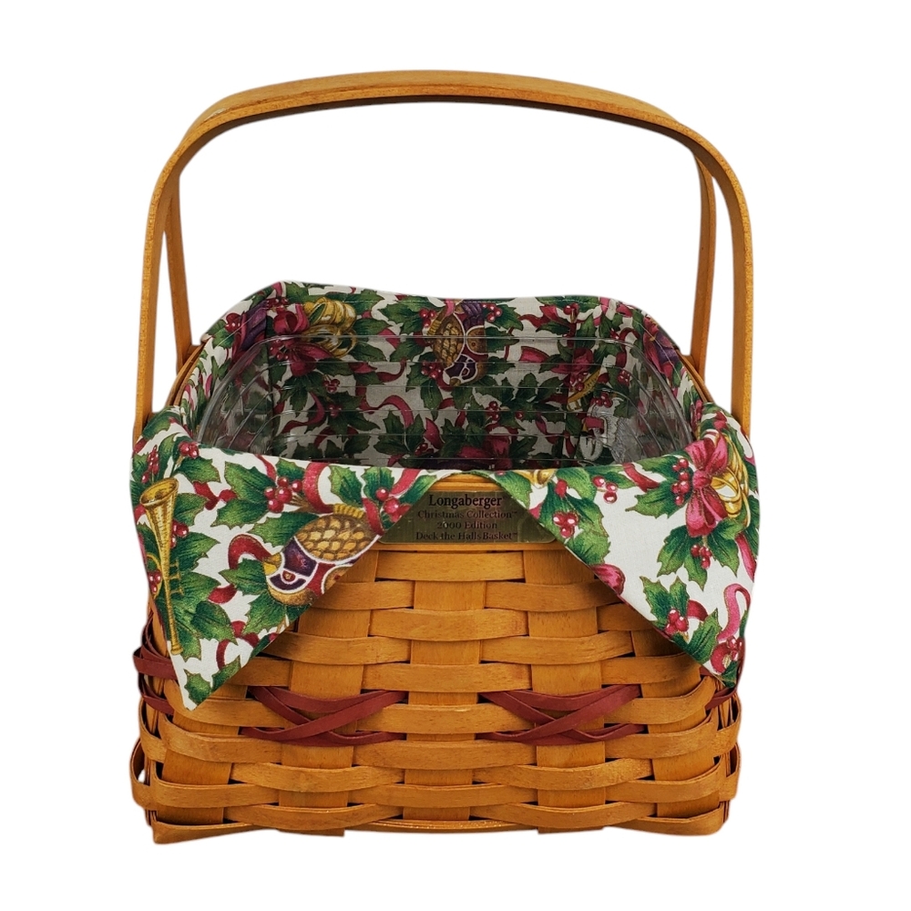 LONGABERGER Christmas Collection 2000 “Deck the Halls” Basket w/ Liner & Protect